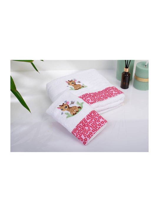 Dimcol Σετ Βρεφικές Πετσέτες 2τμχ Giraffe White-pink Βάρους 400gr/m²
