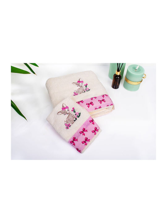 Dimcol Set of baby towels 2pcs Deer Ecru-pink W...