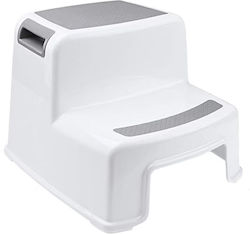 Kinder Tritthocker Zwei-Stufen WC Booster Little Mom Graue Multifunktionale Toilette Badezimmer Küchenhocker Leiter Ergonomische Unterstützungshandgriffe Stabile Rutschfeste Basis Größe 36 X 30,5 X 26,5 Cm