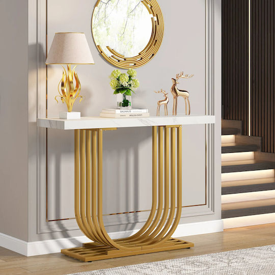 Console Table Metal with Marble Surface White/gold L100xW30xH80cm