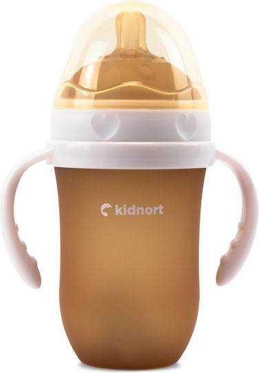Kidnort Lern-Trinkflasche Silikon mit Griffen Rosa für 6m+m+ 250ml