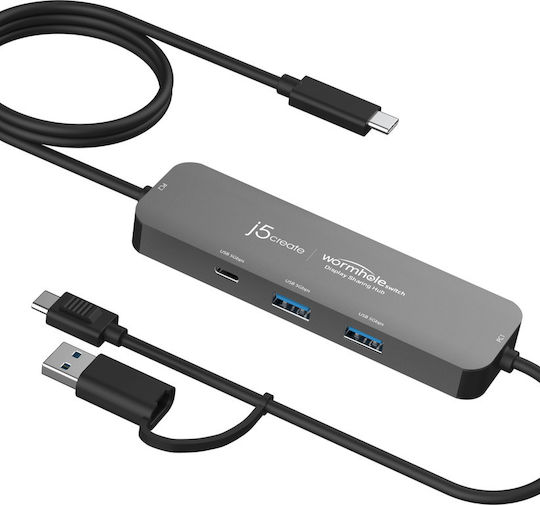 J5create Hub USB 3 Porturi USB 3.2 cu Conectare USB-A Gri