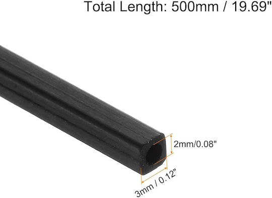 Square Carbon Fiber Tube Carbon Rod 2 Pieces 3x3x500mm