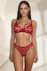 Women's Plus Size Lingerie Set Bra with Transparency & Large Polka Dot String Slip – Red