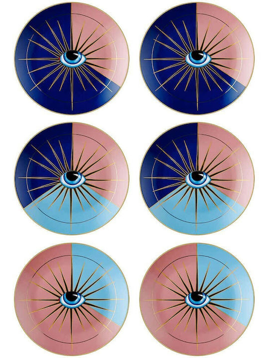 Hermia Plate Desert made of Porcelain Multicolour with Diameter 20cm 6pcs