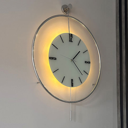 Metal Wall Clock Led Pendulum Chromed Finish 50×75 Cm