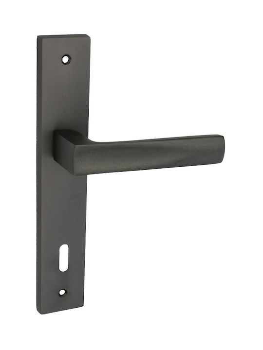 Viobrass Lever Front Door with Plate Pair Black Nickel Matte