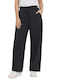 Women's Fabric Trousers with Elastic in Loose Fit Black