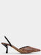 Leather Pointed Toe Brown Heels Animal Print