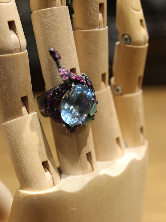 Peacock Ring Natürliche Smaragde Rubine Topas 14
