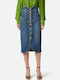 Denim Pencil Midi Skirt Blue