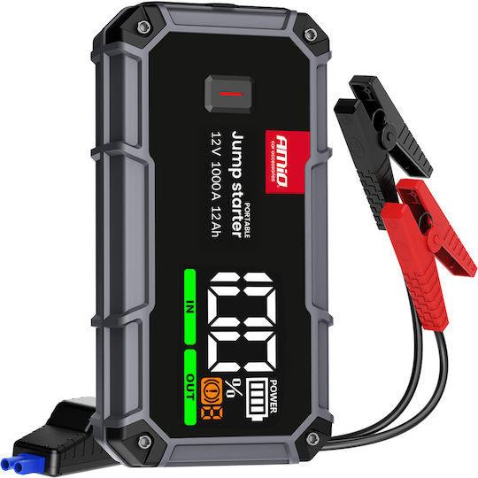 Amio Преносим Стартер За Батерия 3 В 1 Тип Jump Starter Led Светлина Powerbank Работно Напрежение 12v Капацитет 12ah 500-1000a За Леки Автомобили 1 Бр 04676/am 04676/am