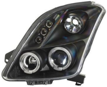 Front Car Lights Angel Eyes Suzuki Swift 2005-2010 Black H1 Bulbs Set 2 Pieces Sonar