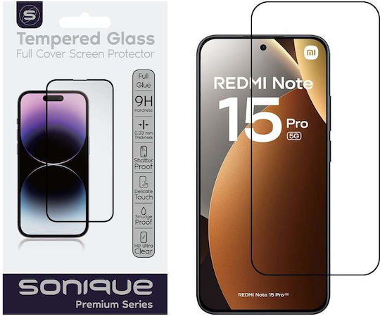 Hardy Glass Sonique Premium Series HD Full Cover 9H Compatible with Xiaomi Redmi Note 15 Pro 5G Black