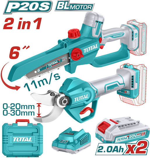 Total TOSLI250795E Σετ Αλυσοπρίονο & Ψαλίδι Κλαδέματος Brushless 20V με 2 Μπαταρίες 2Ah και Θήκη