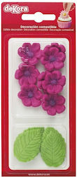 Essbare Kuchendekorationen 8 Fuchsia Blumen & 5 Grüne Blätter