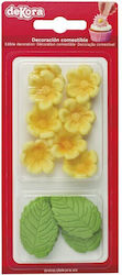 Essbare Kuchendekorationen 8 Gelbe Blumen & 5 Grüne Blätter
