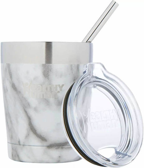 Healthy Human Glass Thermos Stainless Steel 354ml Stone White with Straw