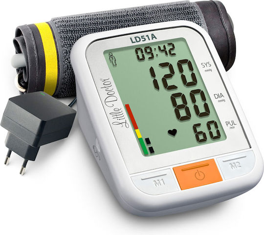 Little Doctor Ld 51a Electronic Arm Blood Pressure Monitor Xxl Display Arrhythmia Detector Who Indicator Date Time Display Power Adapter Included White Grey