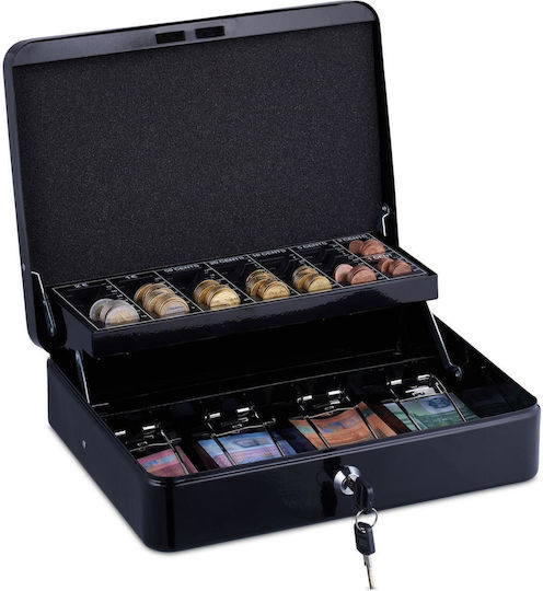Cutie de Bani Relaxdays Cash Box Coin Counting Board Suport Bancnote și Monede cu Încuietoare Neagră 10047774_46