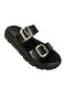 Leather Women's Flat Sandals Flatforms in Black Color