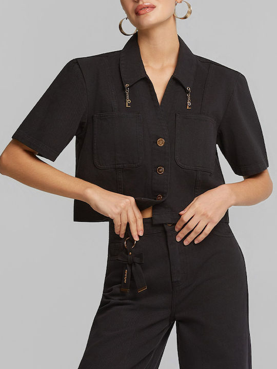Women's Denim Long Sleeve Shirt Black