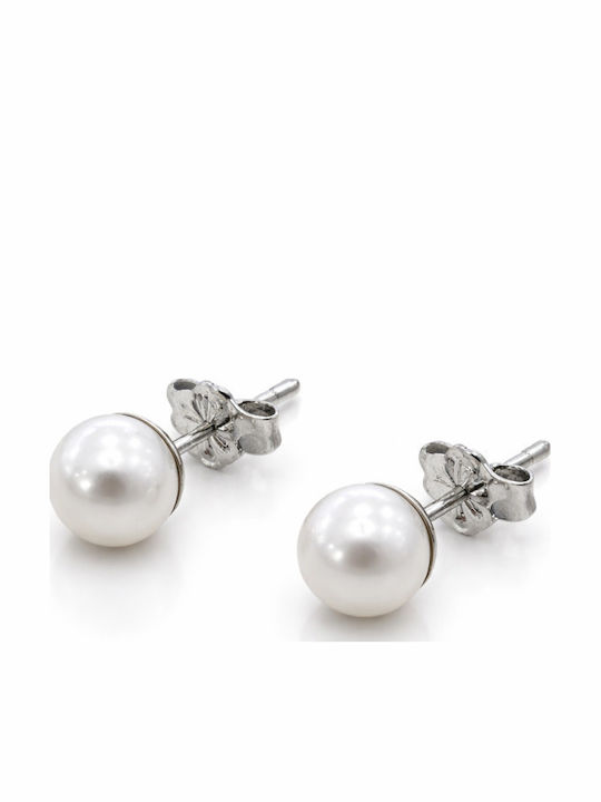 Atofio Kosmima Earrings made of White Gold with Pearls