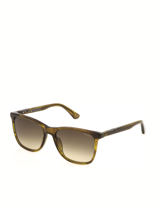 Police Men's Sunglasses with Green Plastic Frame and Brown Lens SPL872N 06U8