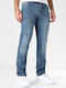 Men's Elastic Jeans Pants with Slim Straight Fit Blue