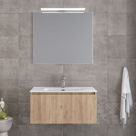 Furnibath Countertop with Sink & Mirror with Light L81xW46xH35cm Walnut