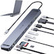 USB C Hub Док / USB-C Докинг станция с HDMI 4K PD Ethernet и свързване 2 монитора Сребрист
