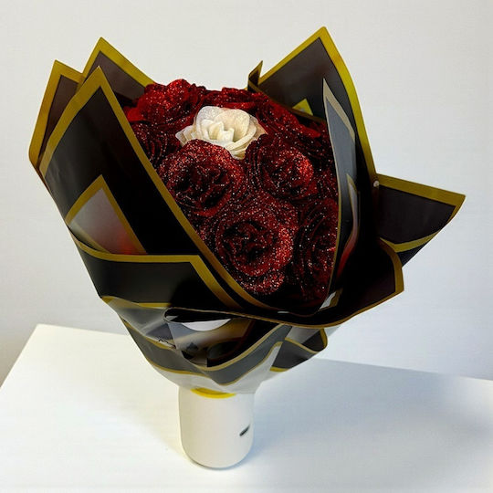 Glitter Red Roses Bouquet 21 Premium Decorative Red Roses