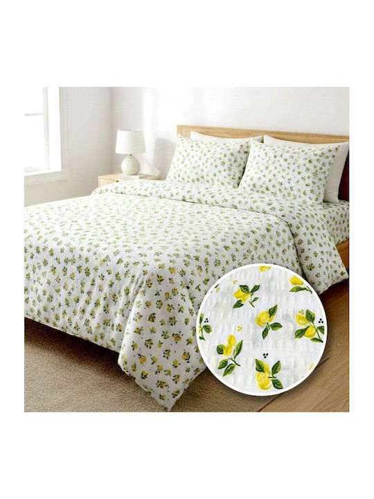 Pucioasa Set Husă de Pilotă Bumbac Single cu Față de Pernă & 1 Cearsaf 160x220 Lemon