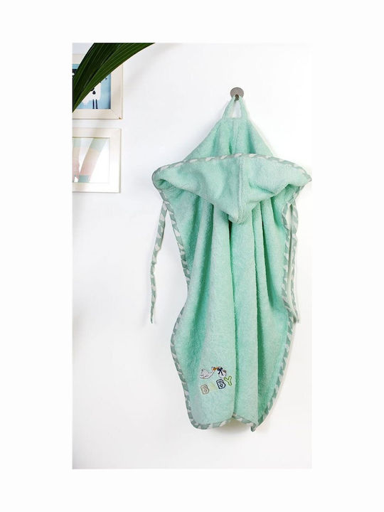 Dimcol Baby Hooded Towel Bathrobe Stork Mint Green 75x85cm