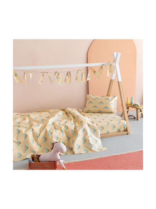Palamaiki Kids Sheets Set Semi Double Cotton 100% Yellow 170x265cm 3 Pieces