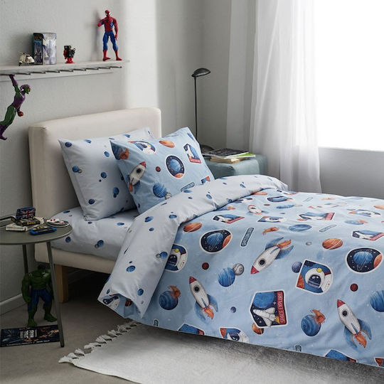 Vesta Home Kids Sheets Set Single with Elastic Band Cotton Apollo Blue 170x260cm 3 Pieces