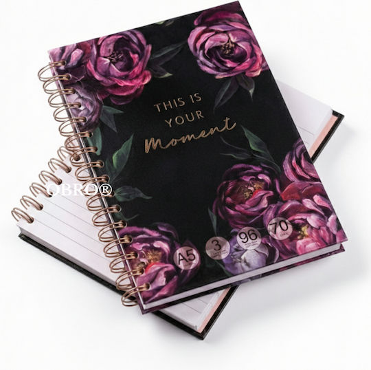 Carnet Spiral 96 Foi A5 Cu dungi Roz