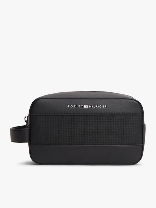 Tommy Hilfiger Männer Metall Logo Textur Kulturbeutel Schwarz