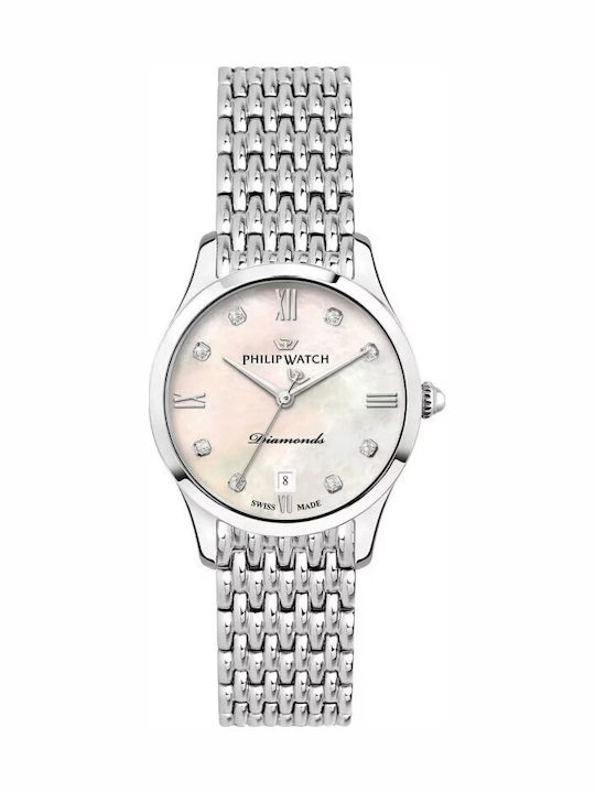 Philip Watch Γυναικείο Ρολόι Μπαταρίας με Ασημί Μεταλλικό Μπρασελέ