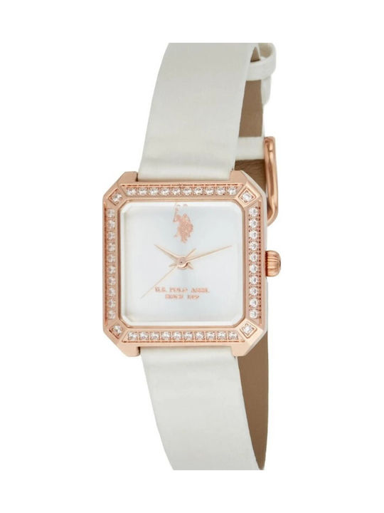U.S. Polo Assn. Women's Watch with White Leather Strap