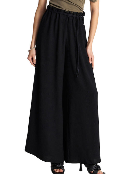Women's Fabric Trousers with Elastic Black