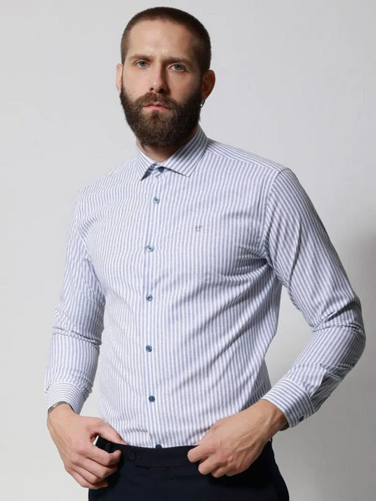 Long Sleeve Shirt in Regular Fit Striped Blue