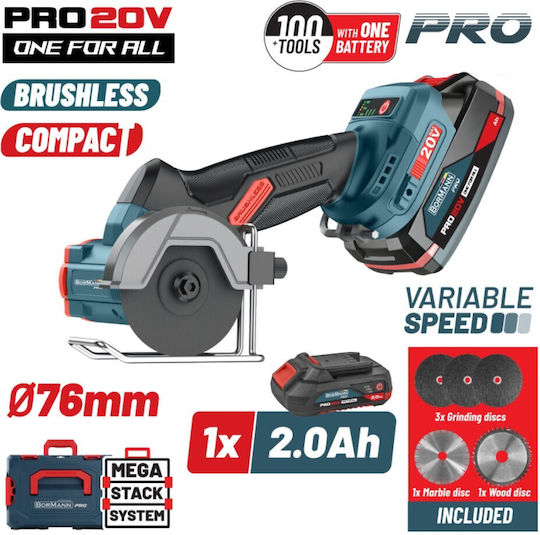 Bormann Pro BBP5418X2CA Mini Angle Grinder 76mm Battery Brushless with Speed Adjustment 20V Solo