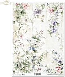 Decoupage Rice Paper Vintage Design Flowers A4