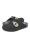 Flach Leder Mules in Schwarz Farbe