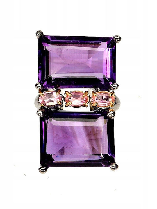 Natural 28ct Amethyst Tourmaline Silver Ring Size 16