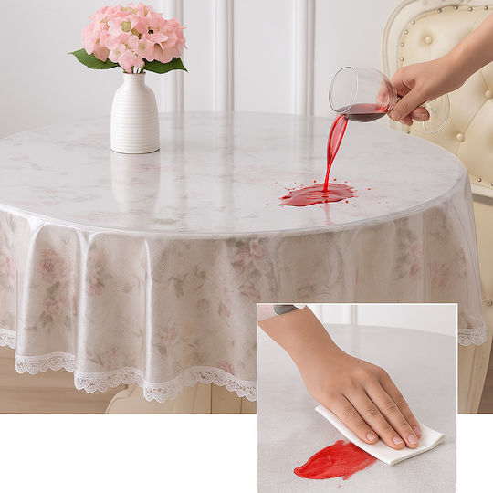 Rotundă Cu Dantelă Rezistent La Pete Transparent Φ180cm Rotundă Cu Dantelă Rezistent La Pete Transparent Φ180cm