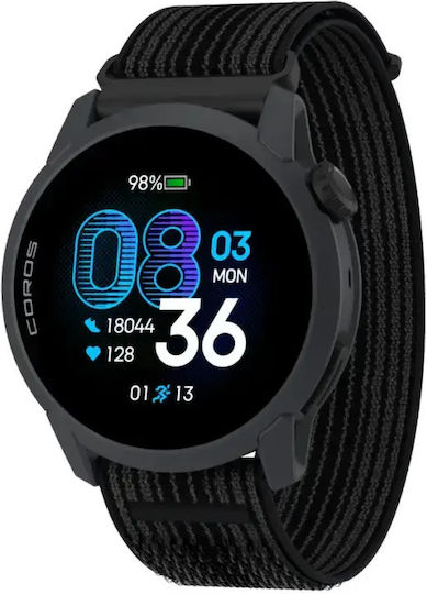 Coros Pace 4 43mm Αδιάβροχο Smartwatch με Παλμογράφο (Black Nylon Band)