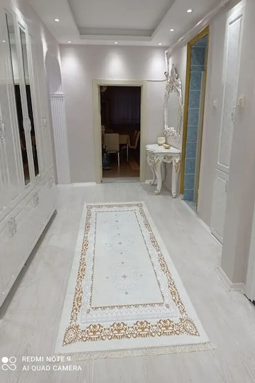 Covor Clasic Alb Pentru Coridor Cu Ramă Decorativă 80x200cm