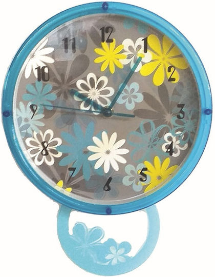 keleman Wanduhr Kunststoff Mit Pendel Blau 30x22.5cm